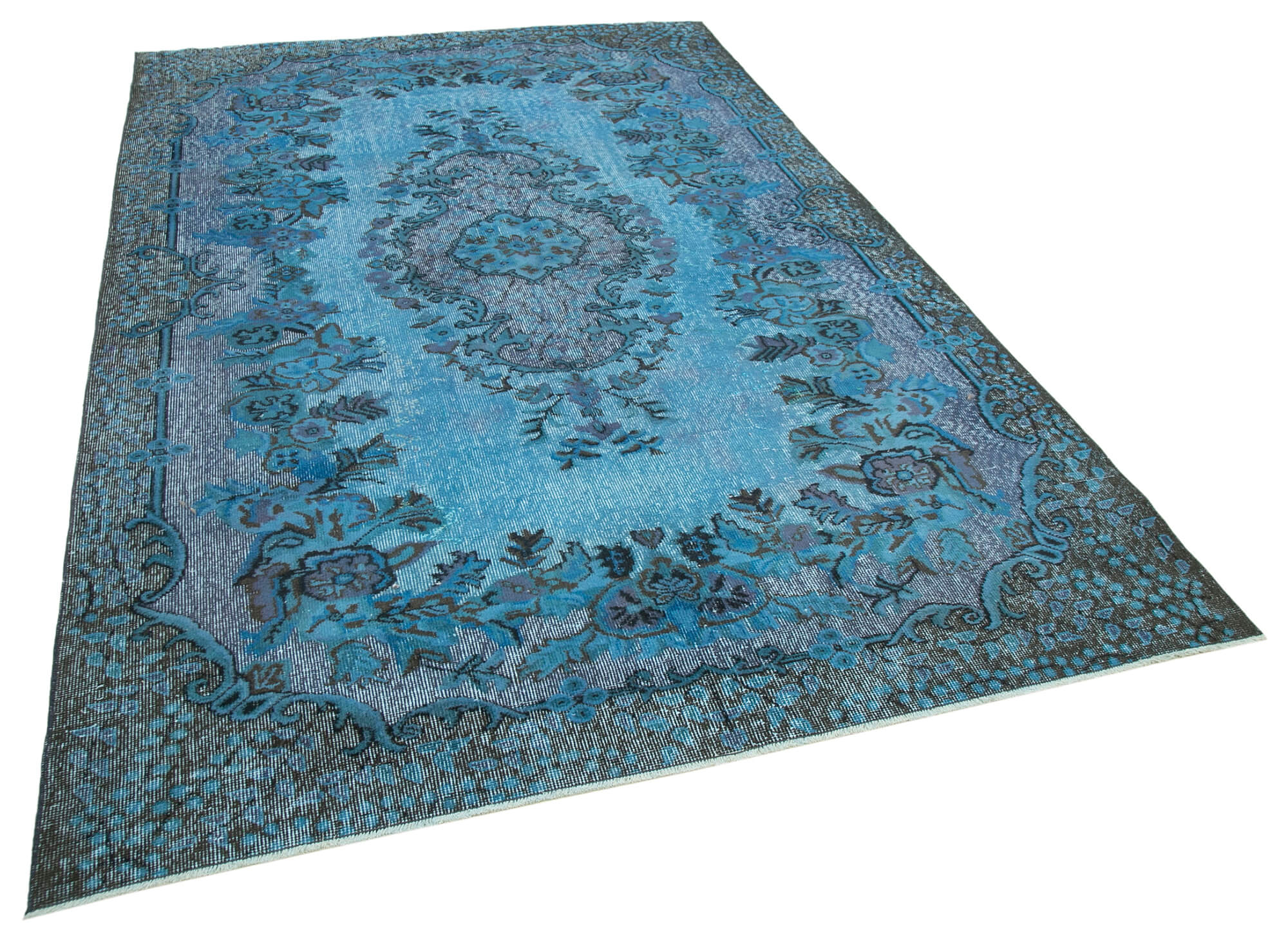 Handmade Bohemian Turkish 1970s 190 cm x 298 cm Blue Rug