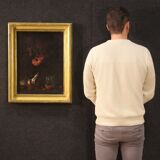 Antique 17th century still life with flowers and fruit