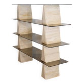 Etagere italienne en travertin et verre 1970