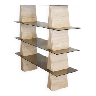 Italian travertine and glass shelf 1970