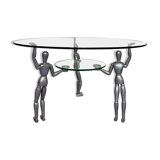 80s design glass and metal coffee table with vintage metal characters