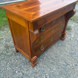 Restoration period walnut chest of drawers with a scroll handle