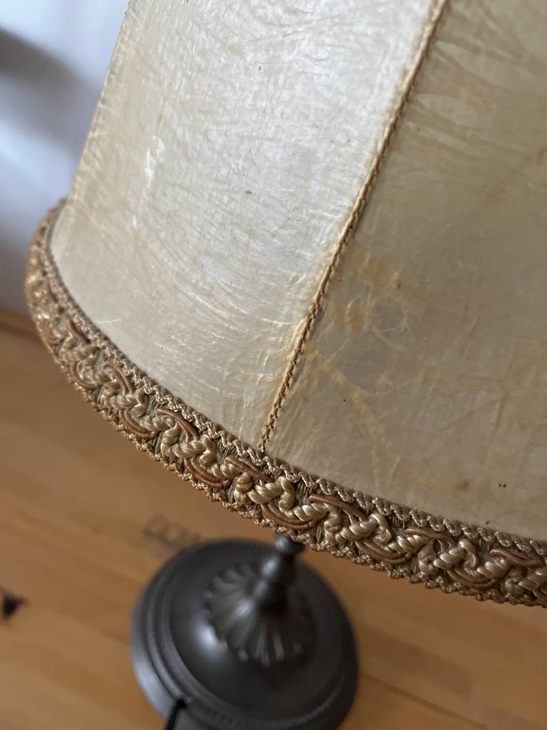 Vintage table lamp, front light, rice paper, pewter base, signed