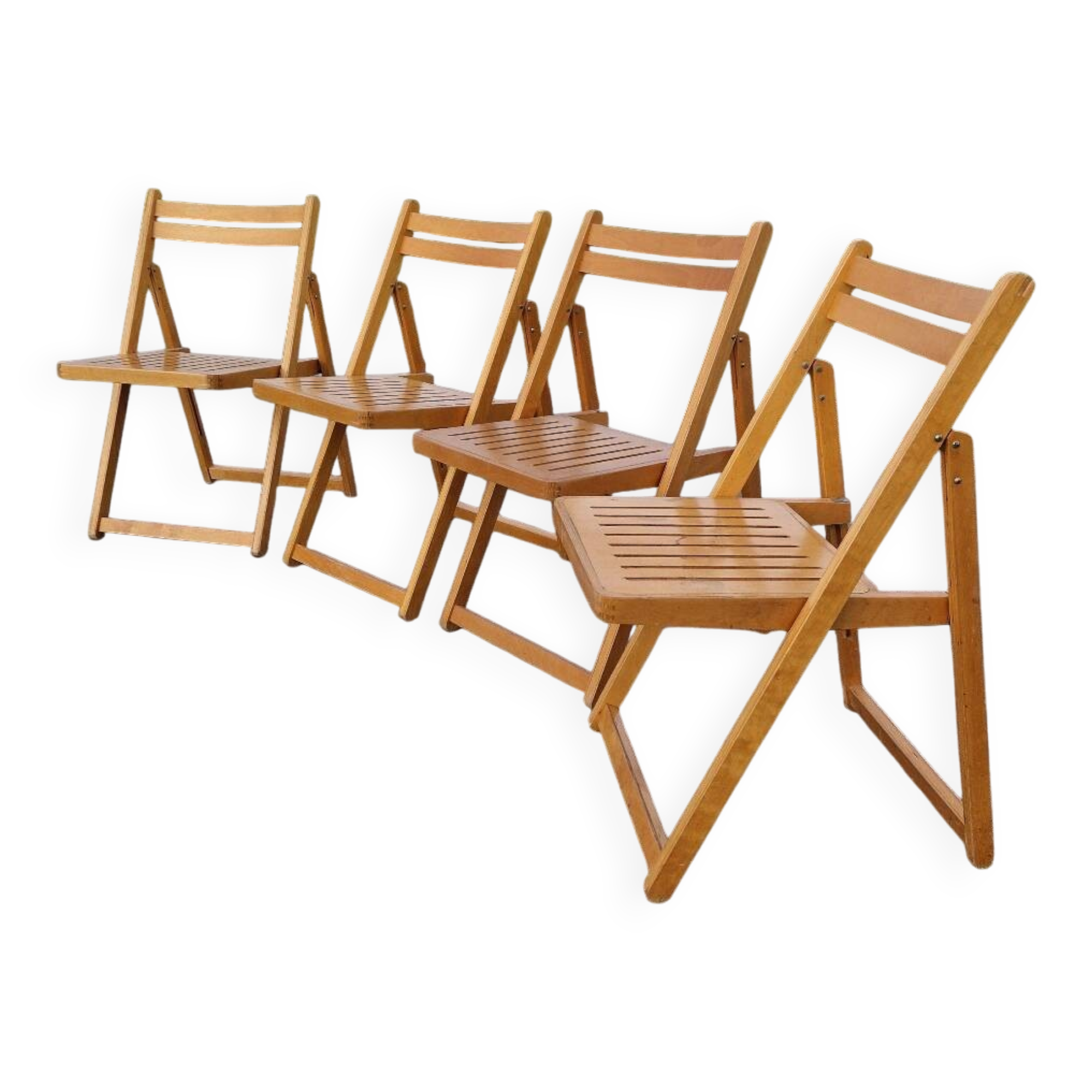 Set of 4 Folding Chairs in Wood and Plywood