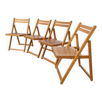 Set of 4 Folding Chairs in Wood and Plywood