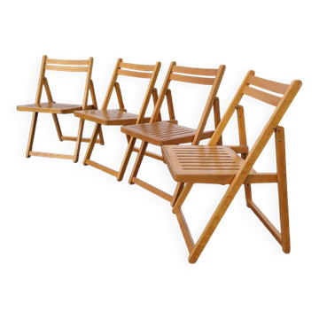Set of 4 Folding Chairs in Wood and Plywood