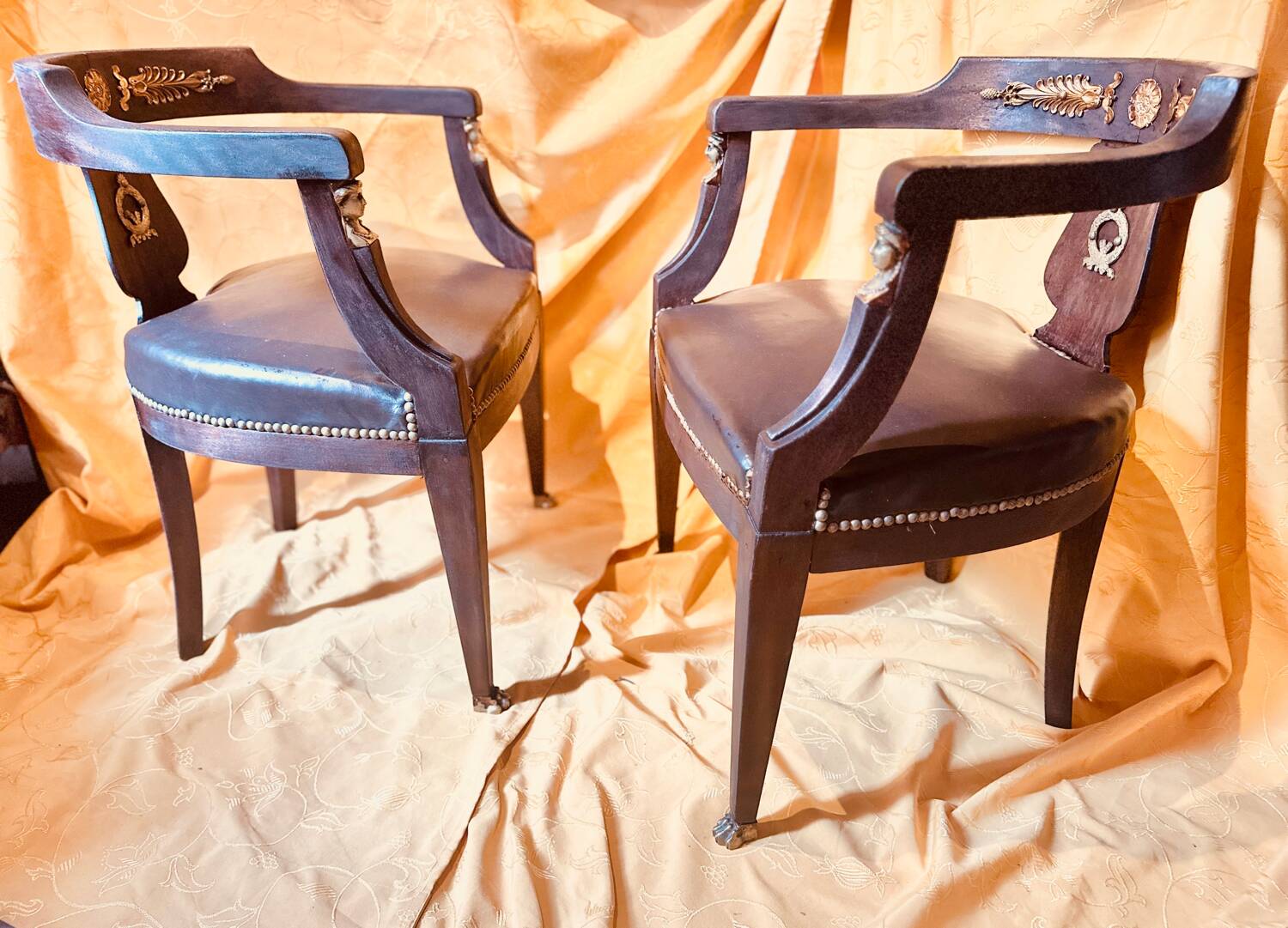 Pair of Empire style restoration armchairs from the 19th century.