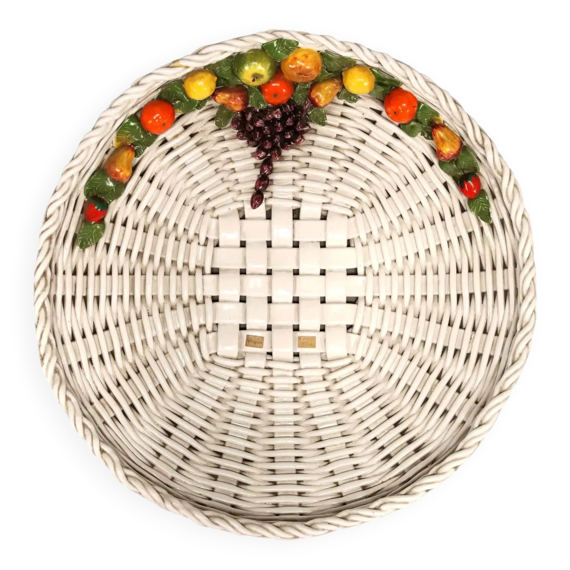 Large antique ceramic basket Castellan Man. Italy 20th century.