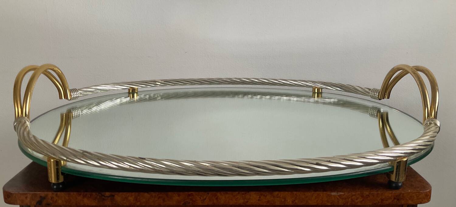 Vintage Italy tray in silver and gold metal