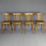 Set of 10 1960s curved wood bistro chairs ready for service
