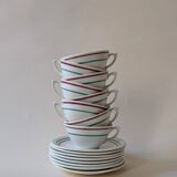 Set of 9 cups and a saucer - Gien, France, Gilles model