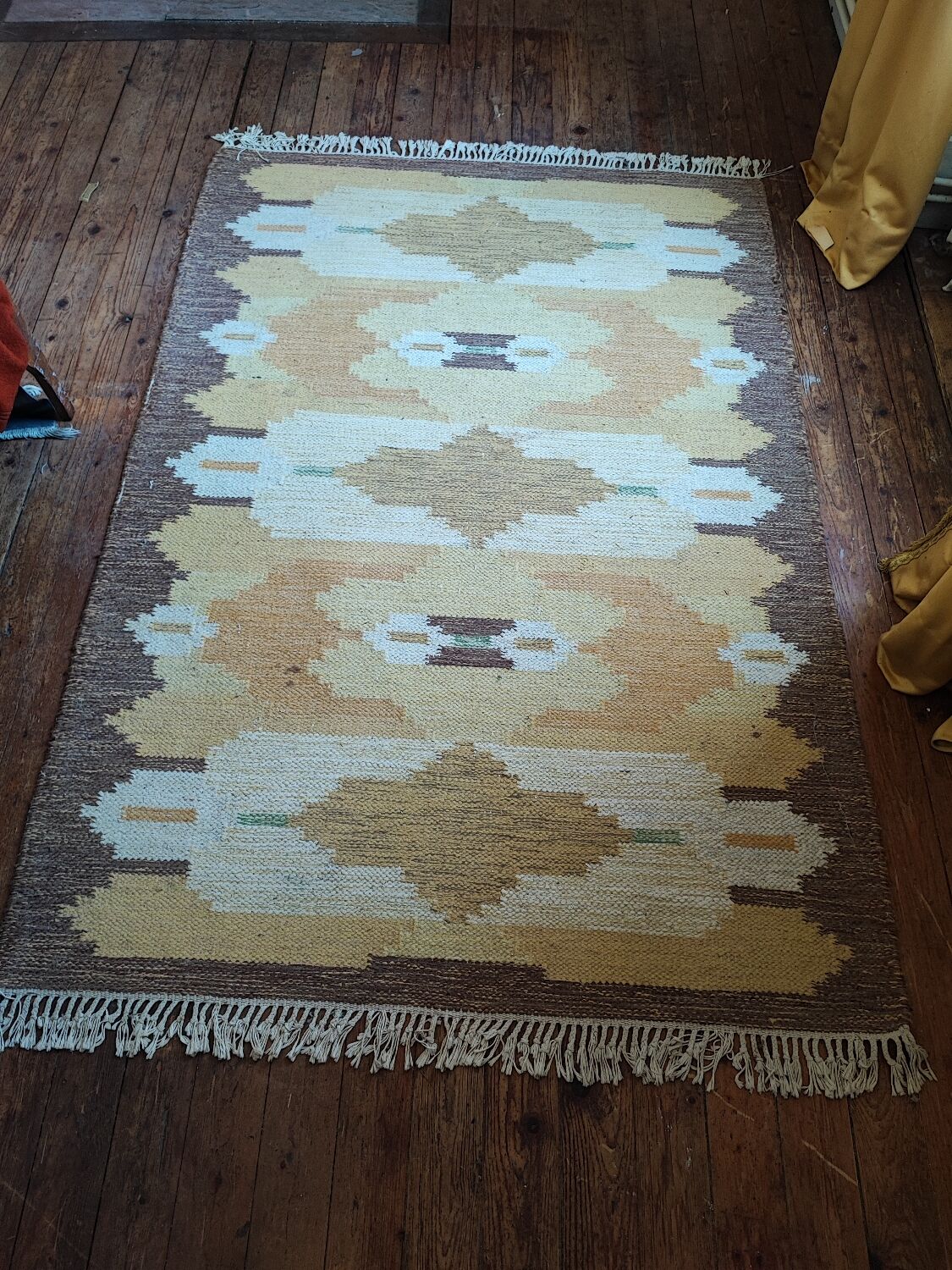 Vintage yellow Scandinavian kilim rug