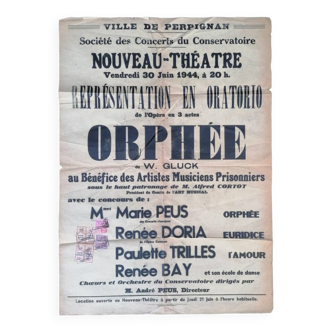 Old theater poster Opéra Orphée June 1944 Perpignan