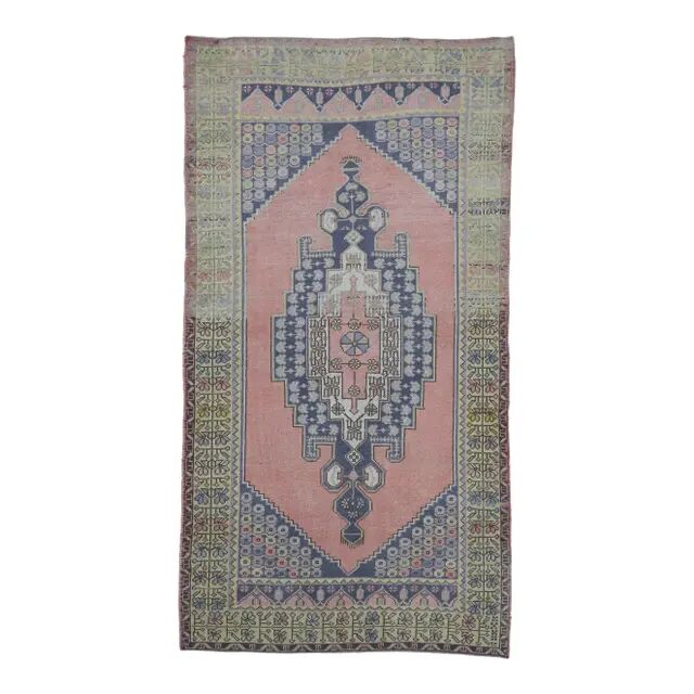 Vintage Turkish Oushak handmade wool runner rug 130x238