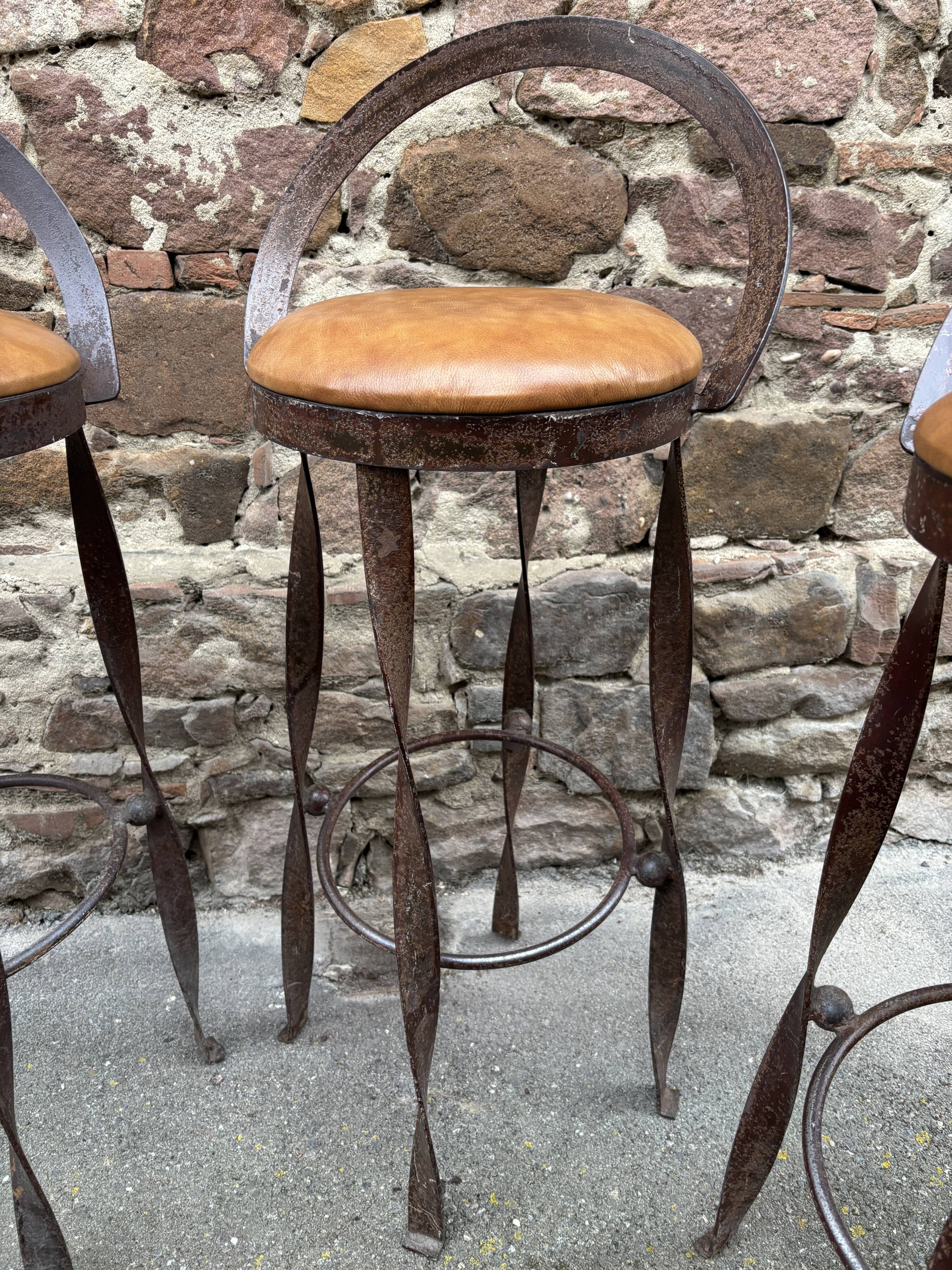 Set of 4 bar stools restaurant pub tavern metal 1970s