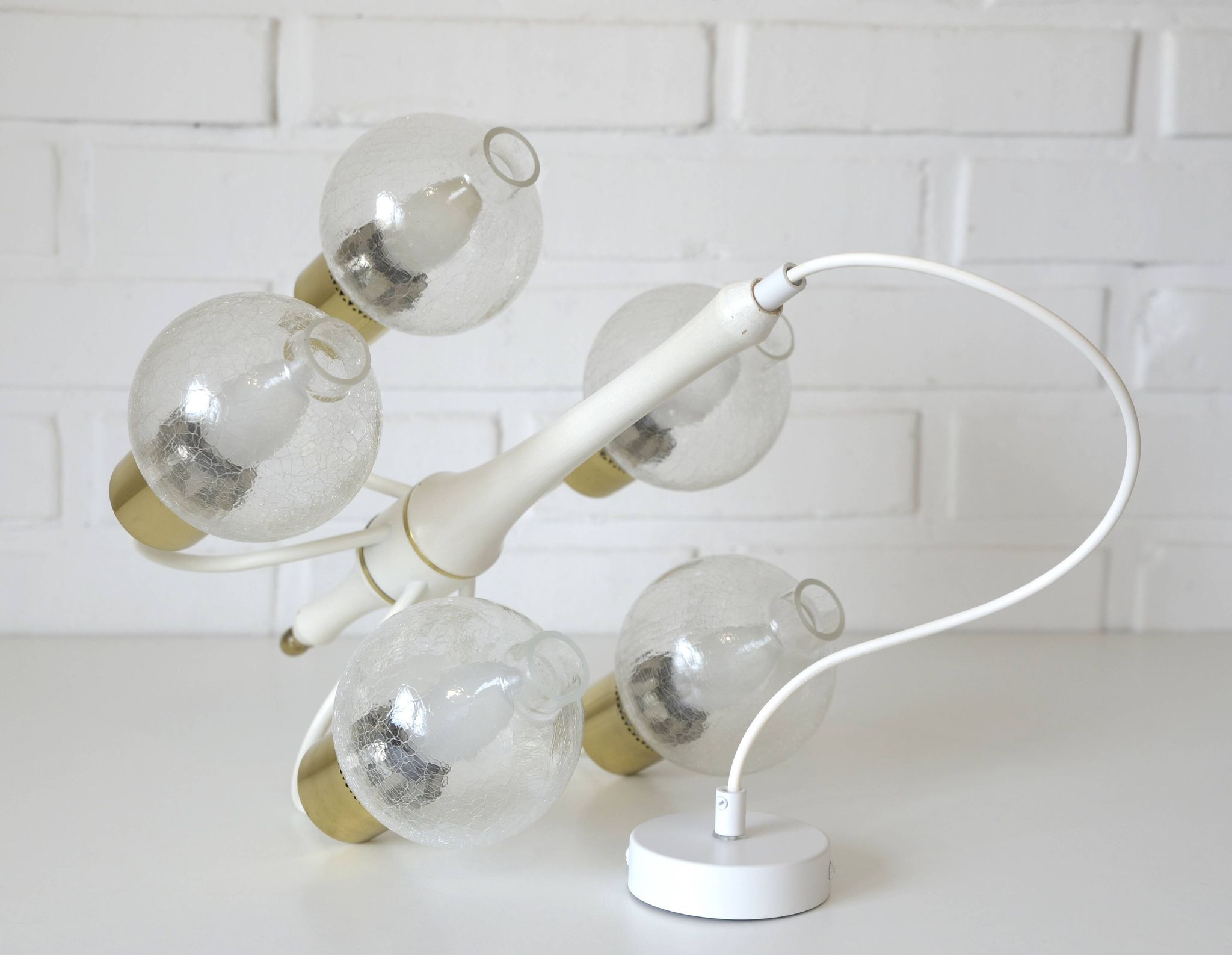 Vintage pendant light white eclectic chandelier hanging lamp Germany 1970's