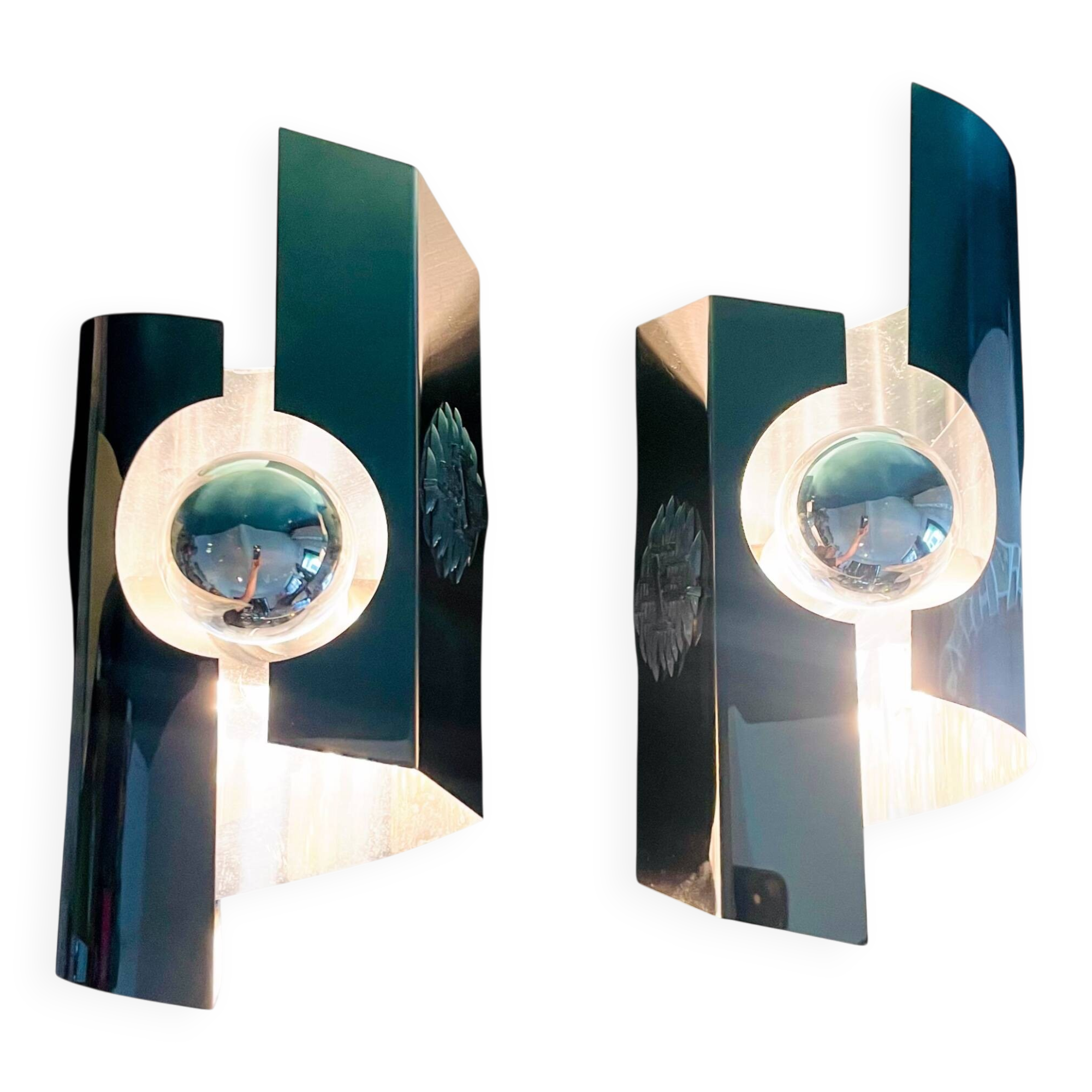 Set of 2 Space Age 1970s wall lights inspired by Oxar lamps