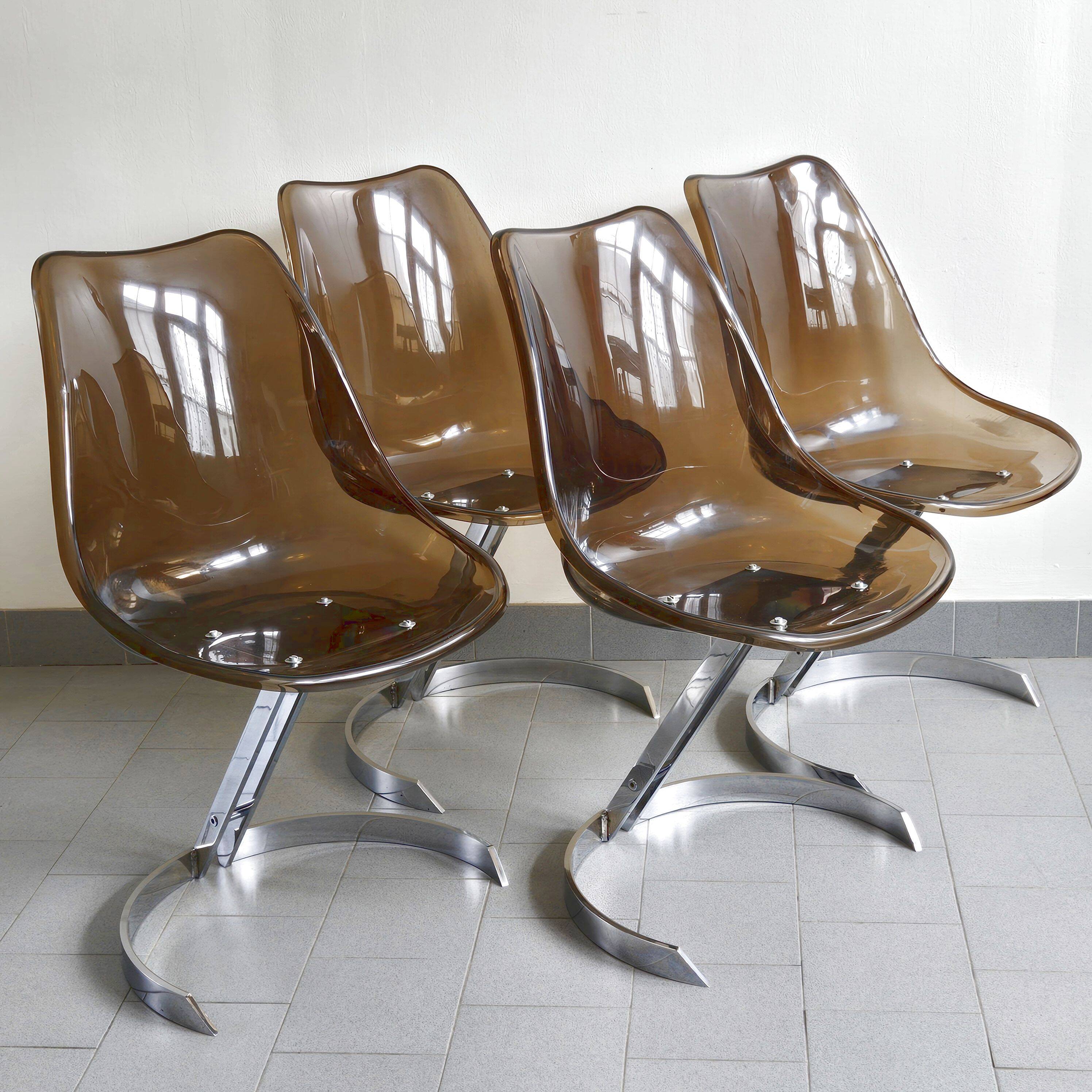 Set of 4 vintage Eurosteel chairs from the 1970s