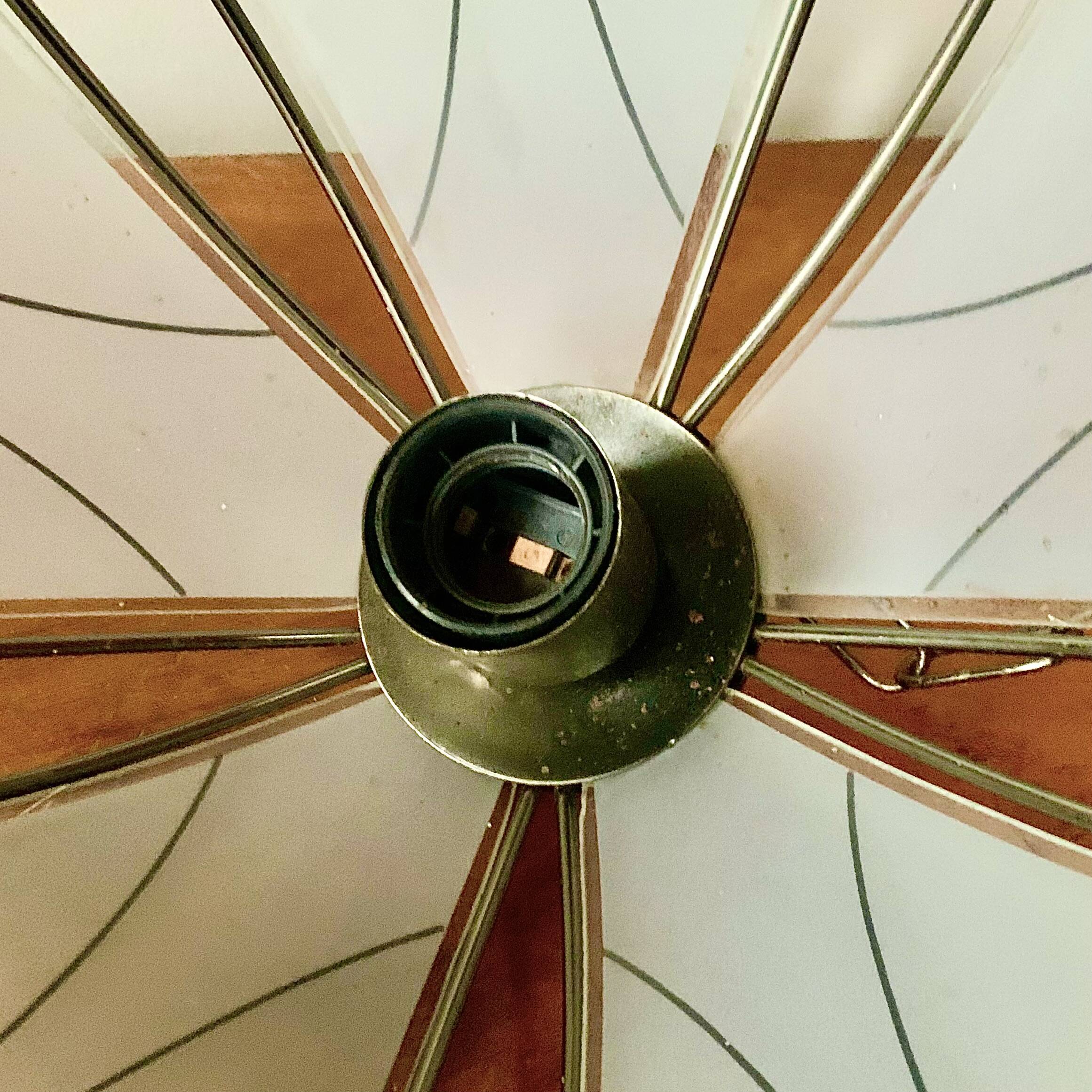 Vintage Hollywood Regency style metal and sandblasted glass chandelier