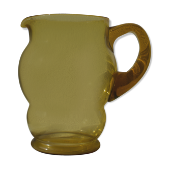 Amber yellow blown glass pitcher