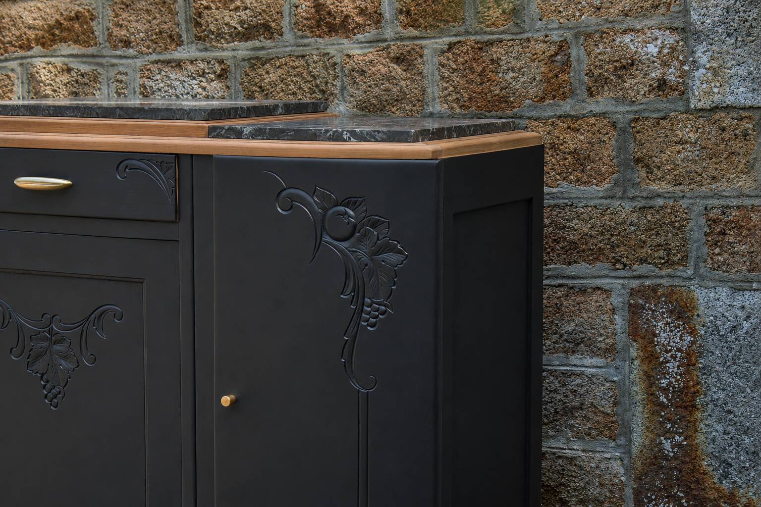 Art Deco buffet with 3 doors in black – Original marble