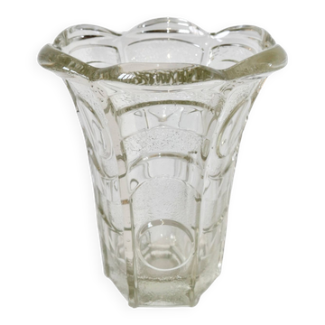 vase en verre moulé corolle style art déco 1950