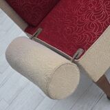 Canapé-lit danois des années 1950, laine d'ameublement rouge/beige, pieds en bois de frêne.