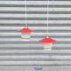 Pair of enamelled sheet metal and glass pendant lights