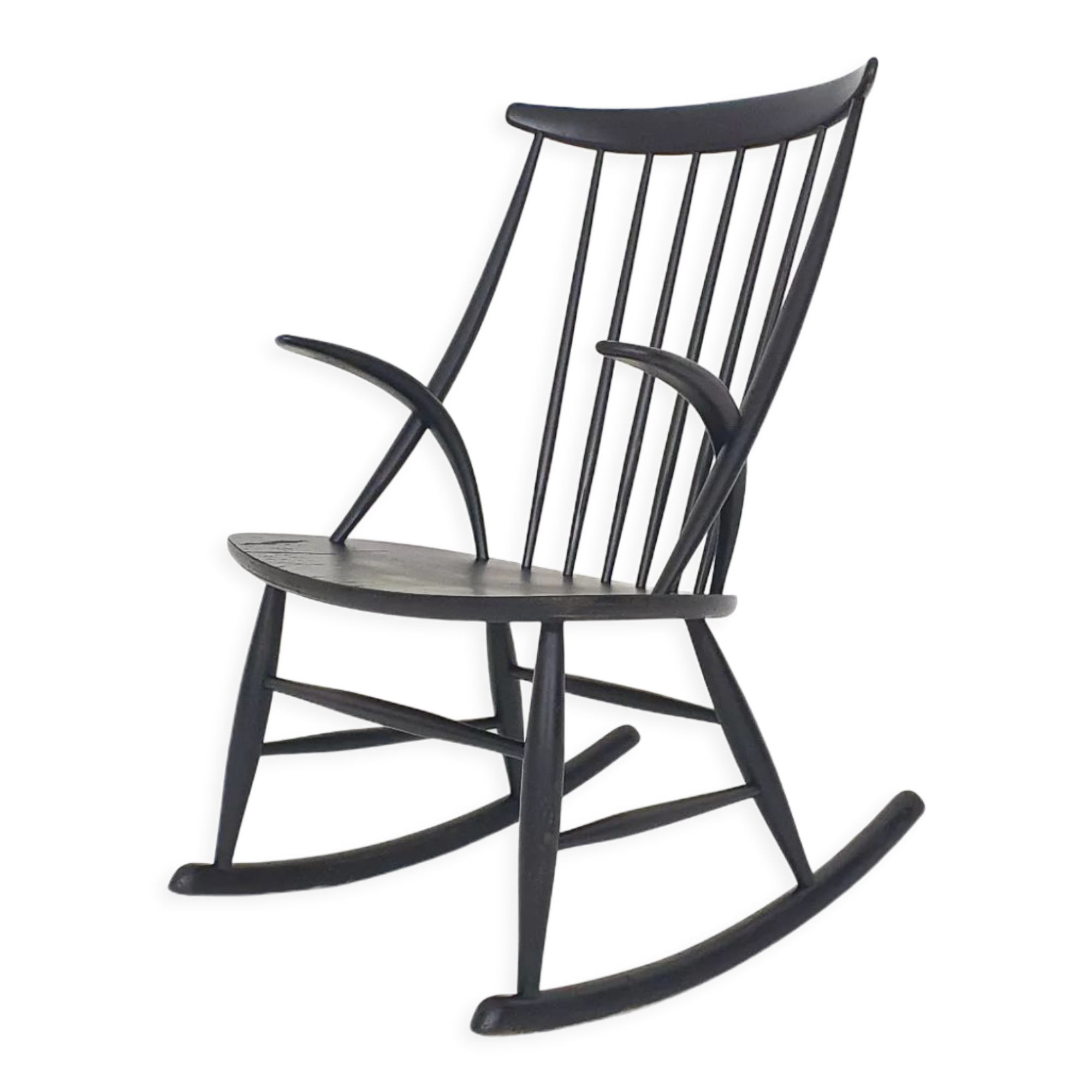 Black wooden rocking chair by Illum Wikkelso for Niels Eilersen model IW3, Denmark 1958