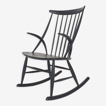 Black wooden rocking chair by Illum Wikkelso for Niels Eilersen model IW3, Denmark 1958