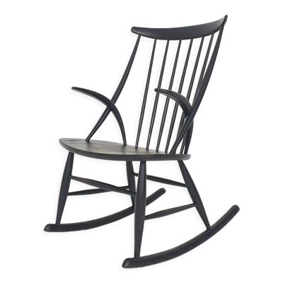 Rocking-chair en bois noir par Illum Wikkelso pour Niels Eilersen modèle IW3, Danemark 1958