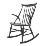 Rocking-chair en bois noir par Illum Wikkelso pour Niels Eilersen modèle IW3, Danemark 1958
