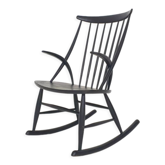 Black wooden rocking chair by Illum Wikkelso for Niels Eilersen model IW3, Denmark 1958