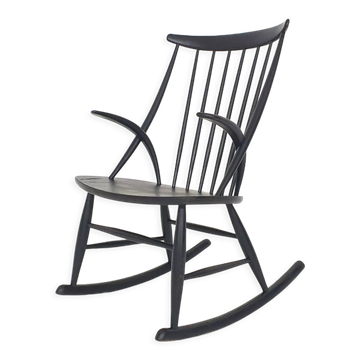 Rocking-chair en bois noir par Illum Wikkelso pour Niels Eilersen modèle IW3, Danemark 1958