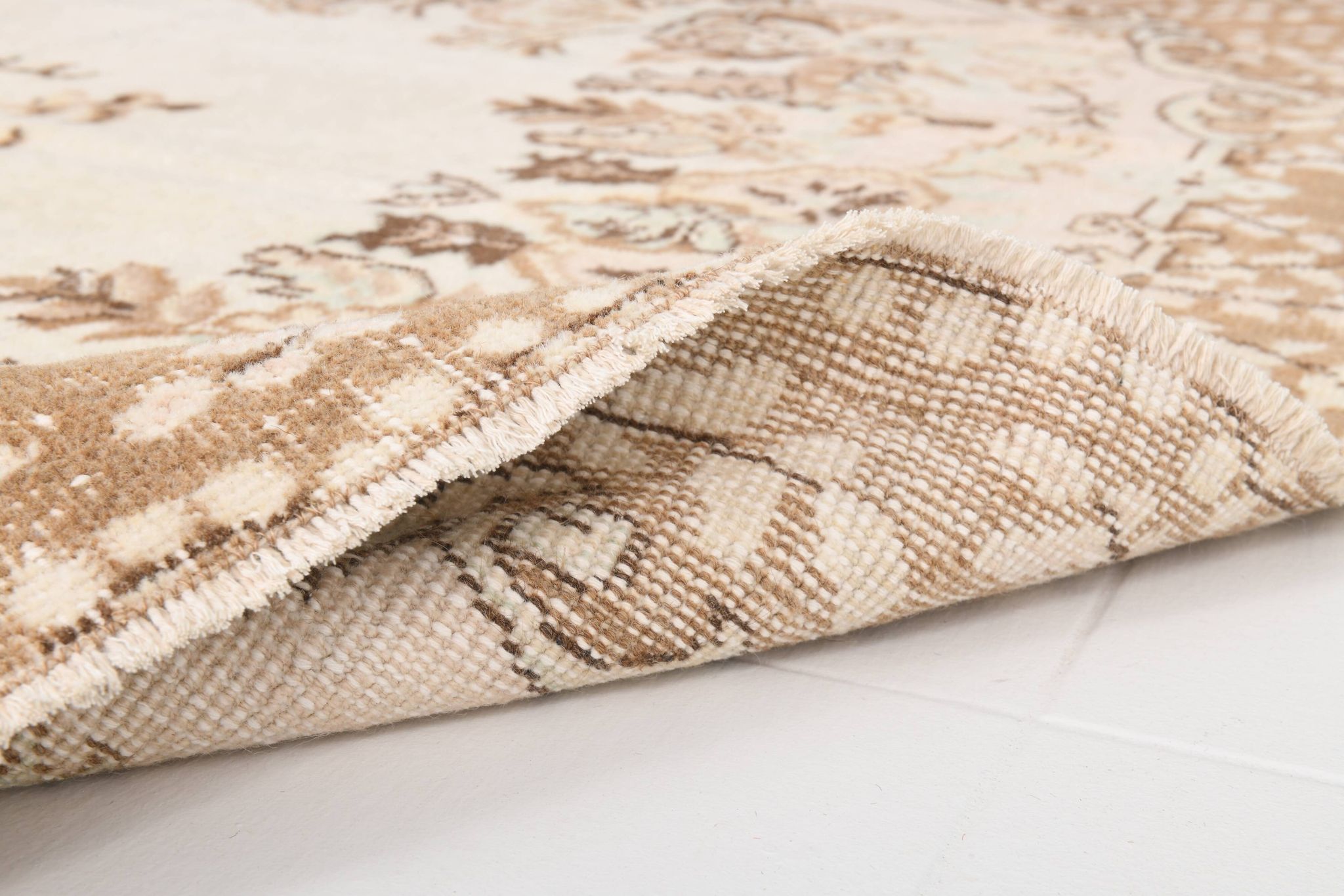 6x9 Cream & Brown Oriental Vintage Rug, 175x290Cm