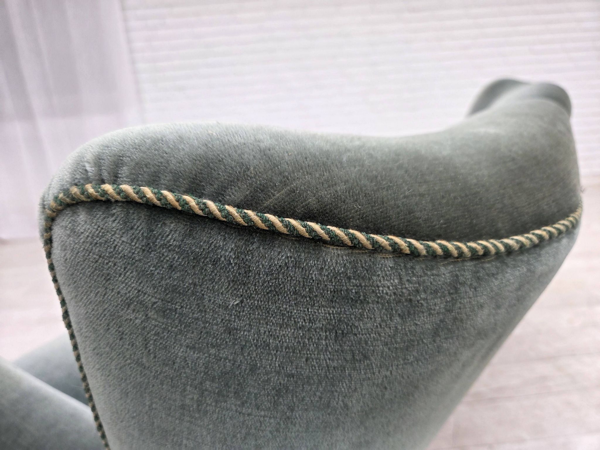 1960s, 3-seater Danish sofa, green furniture velour.