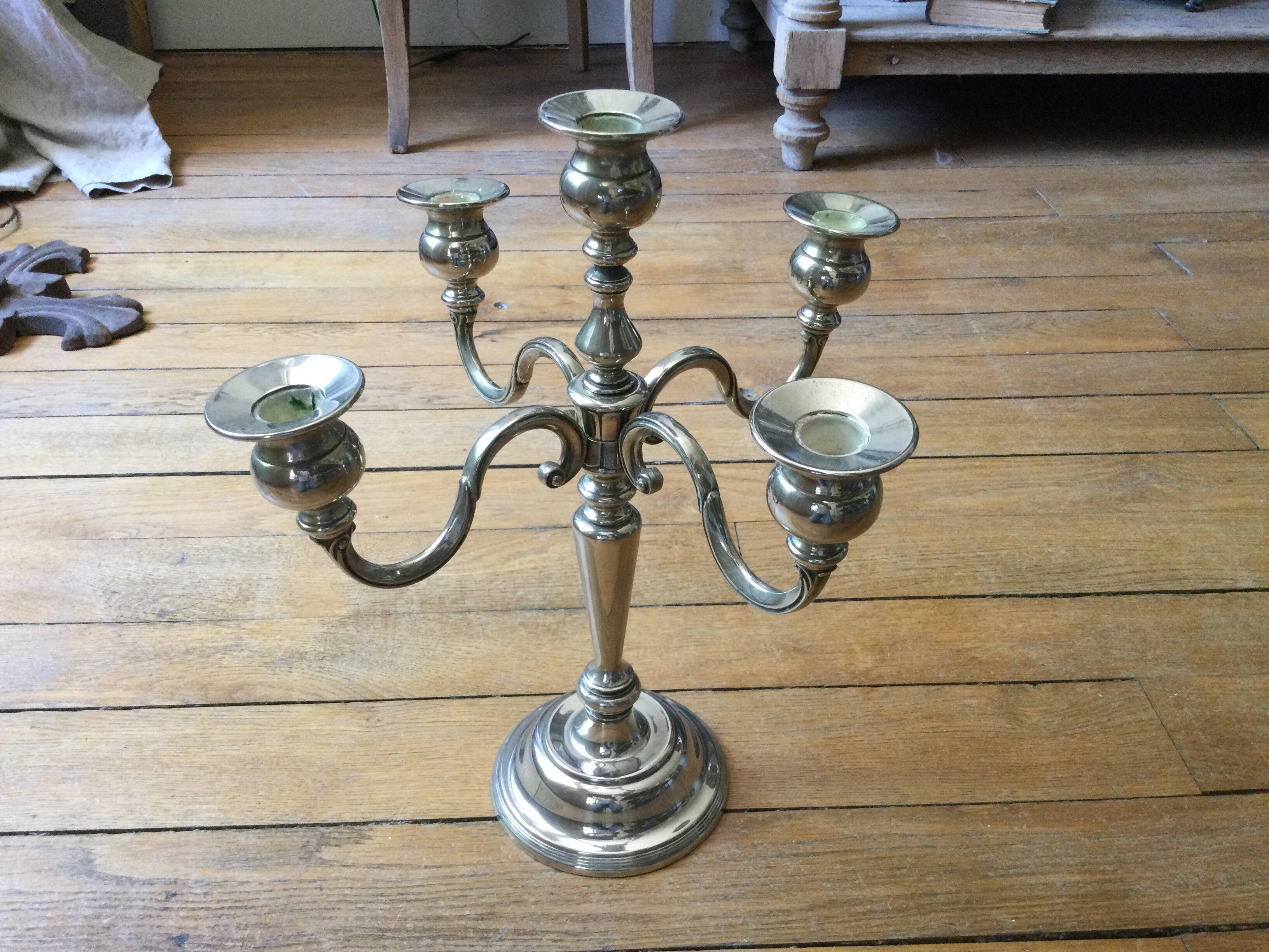 5-branch silver-plated metal candle holder