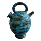 Pichet broc en céramique raku bleu émaillé