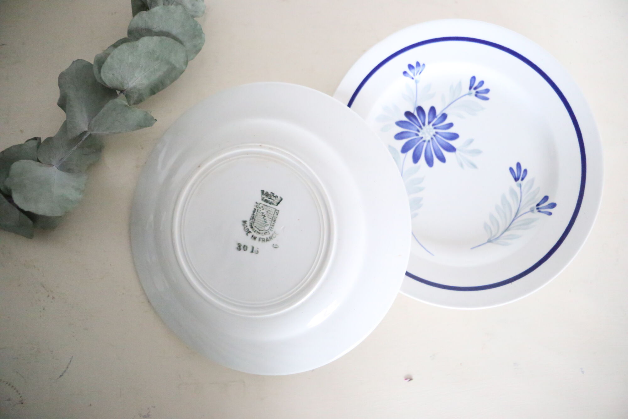 Dessert plates x 5, Saint Amand, hand-painted pattern, floral, French manufacture, vintage