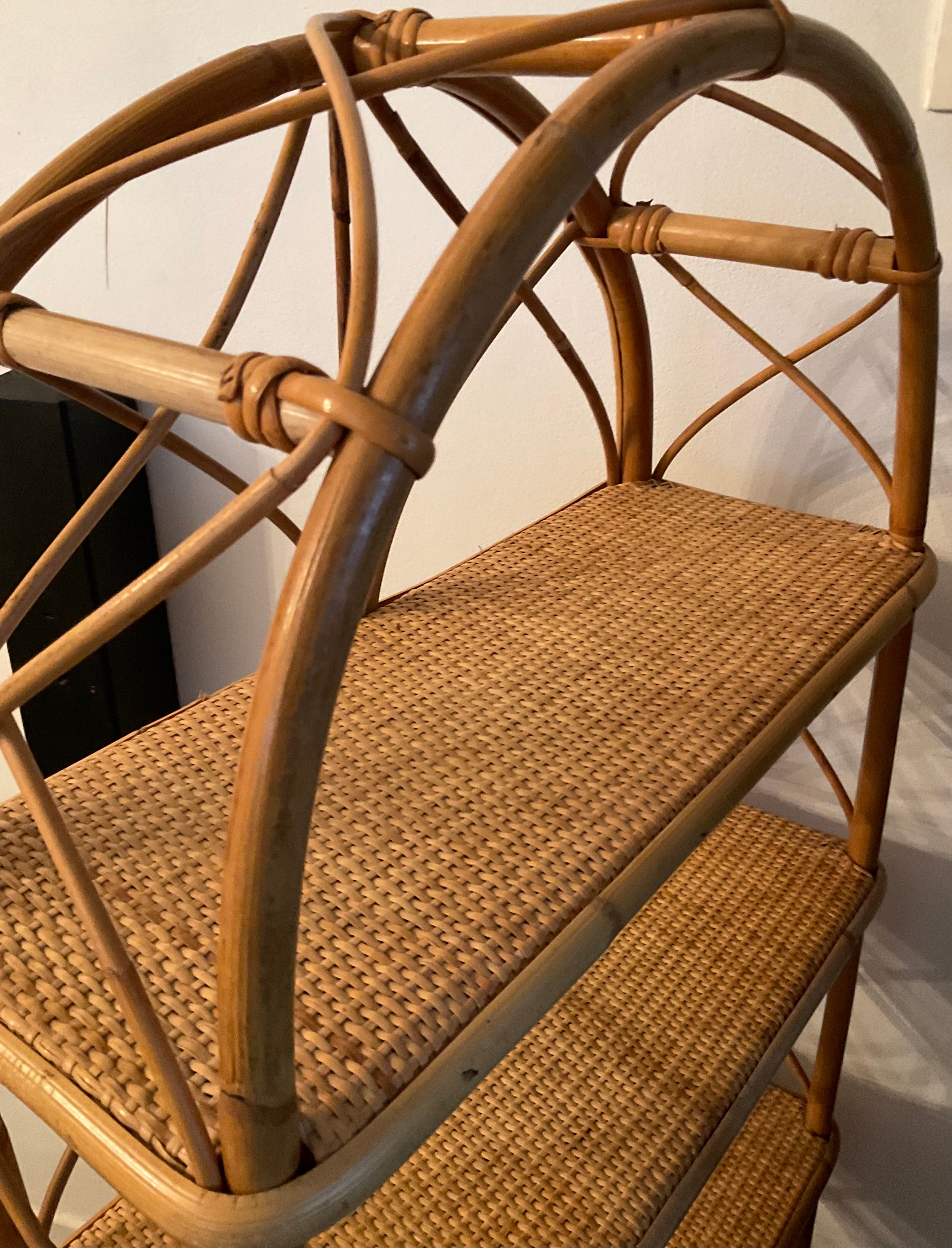 Vintage rattan and wicker shelf 70s