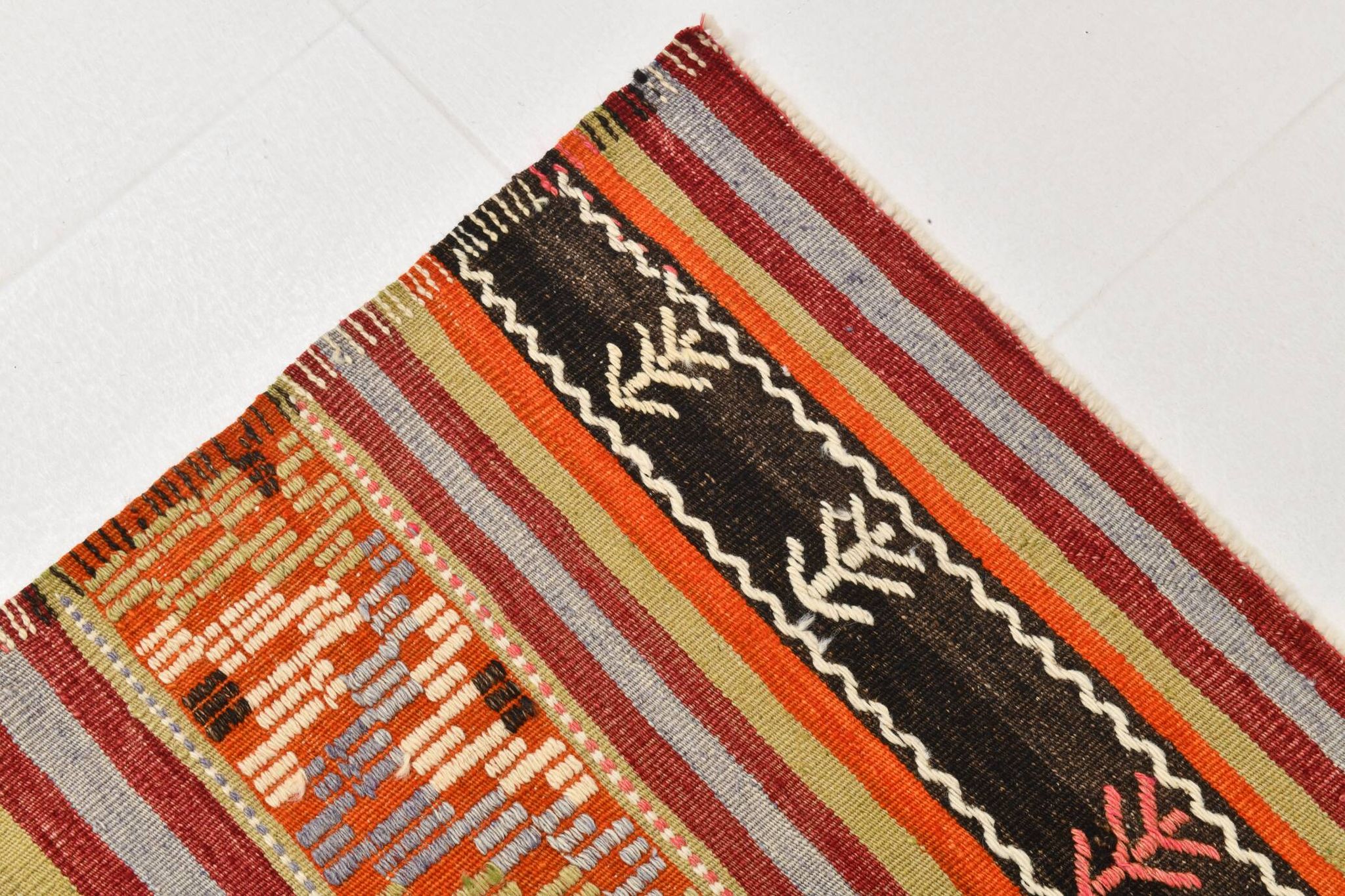 6x12 Soft Orange & Red Turkish Kilim Rug, 180x340Cm