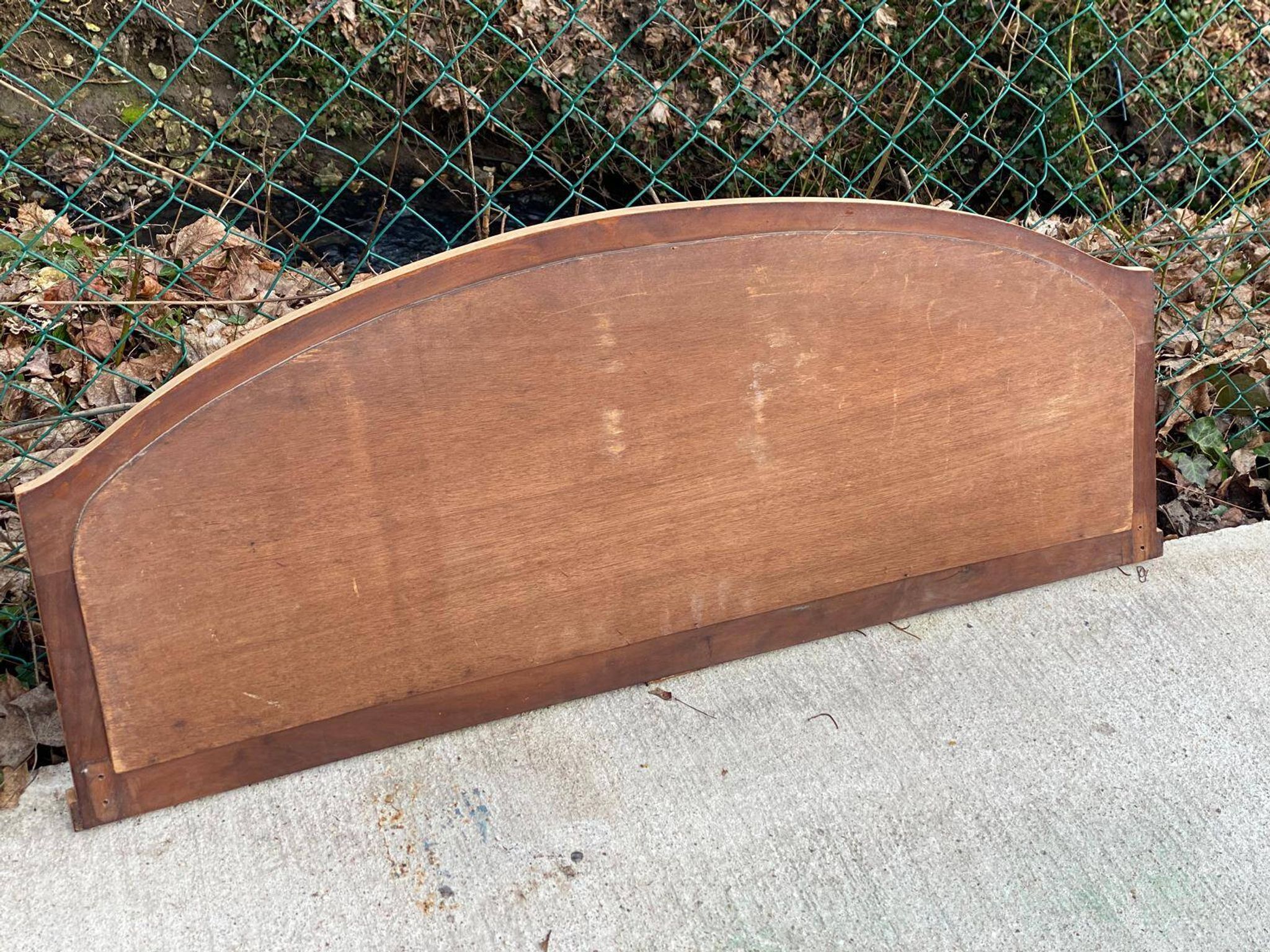 Art Deco mirror in carved arch renovated in solid raw oak wood 112cm
