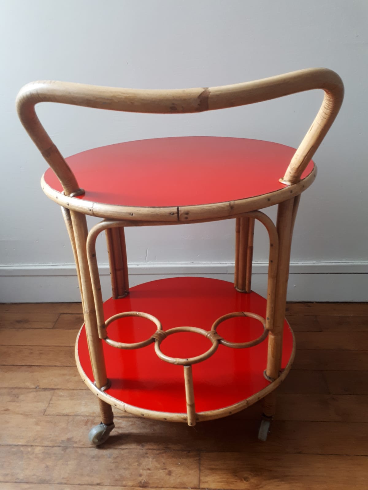Bamboo and formica wheels serving table