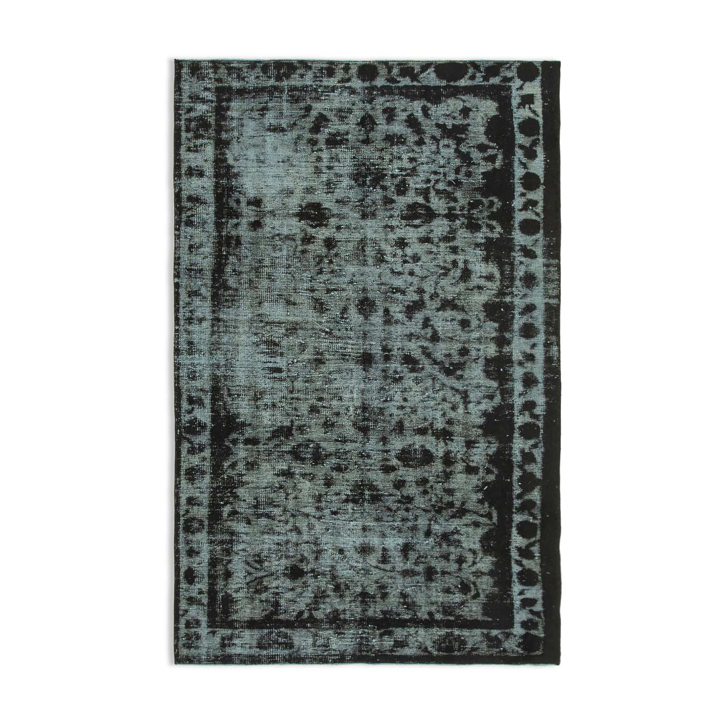Hand-Knotted Antique Turkish 1980s 177 cm x 278 cm Black Rug