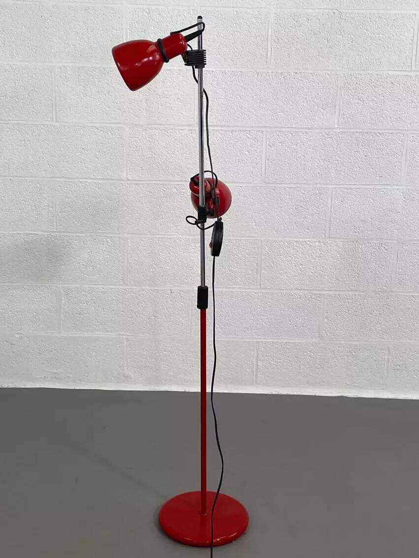 1970s-80s floor lamp in chrome metal and red