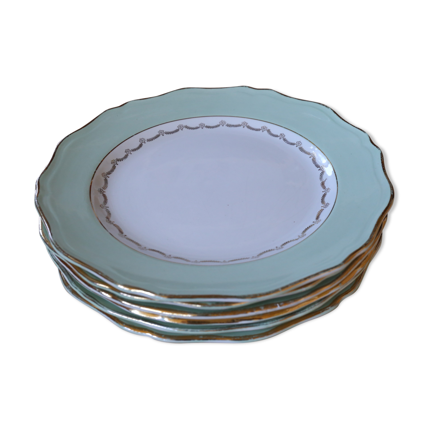 6 old plates St-Amand l'Amandinoise, almond green ledge