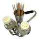 Vintage salt and pepper shakers and their chrome metal support