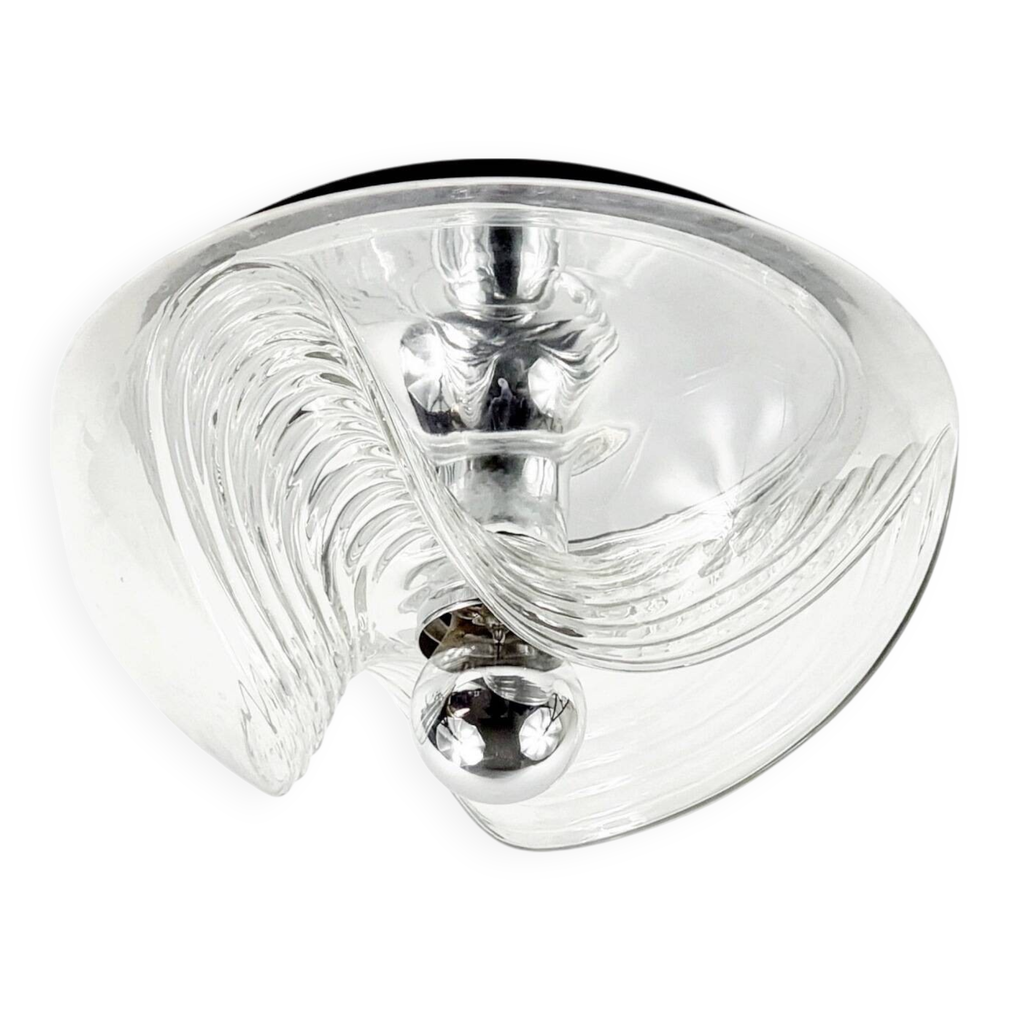 Space Age Glass Ceiling Light 'Wave' Model by by Koch & Lowy for P&P, 1970s