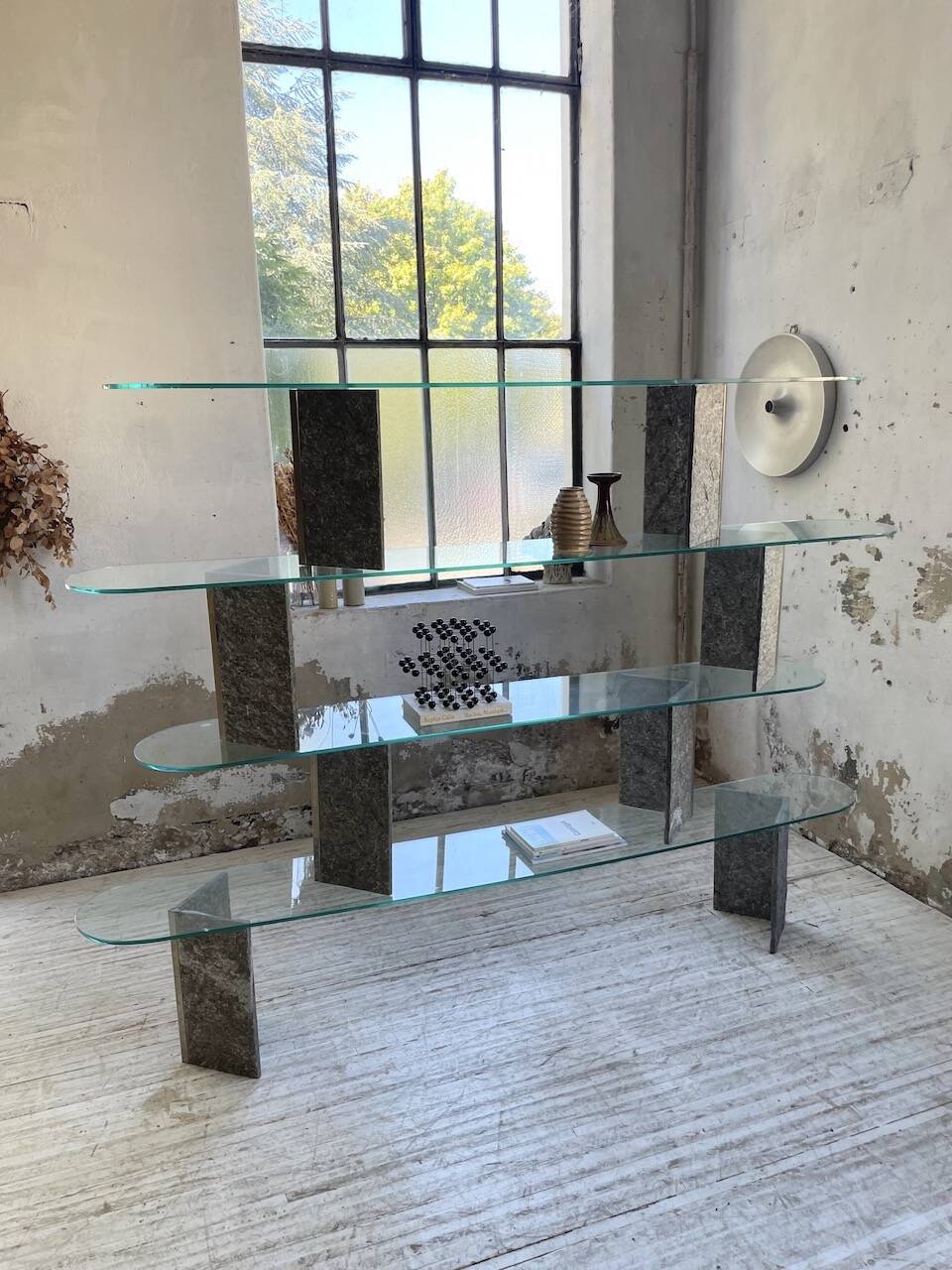 Roche Bobois stone and glass sculpture shelf 1970s