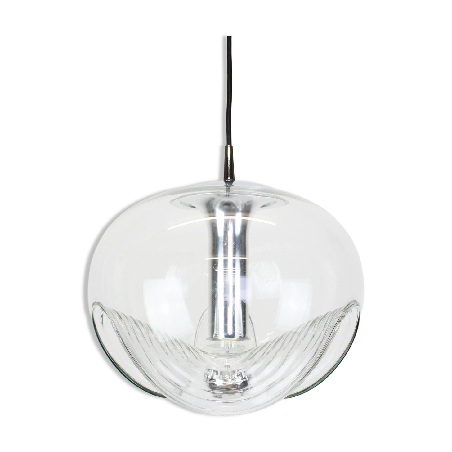 Large transparent glass pendant light by Koch & Lowy, Peill & Putzler, Germany, 1970.